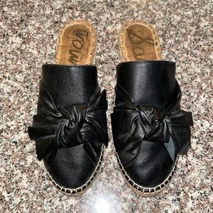 Sam Edelman Black Leather & Straw Slides